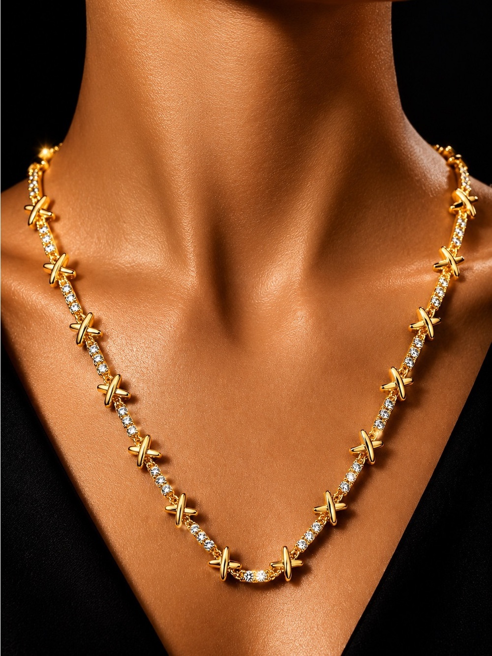 Gold Crystal X-Link Necklace - Picture 3 of 6